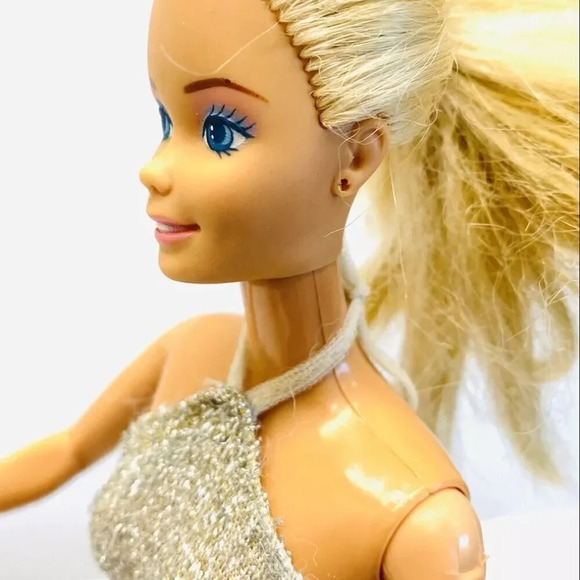 MATTEL BARBIE Doll Silver Dress 12" Tall Blonde Hair Blue Eyes Used - Picture 10 of 12